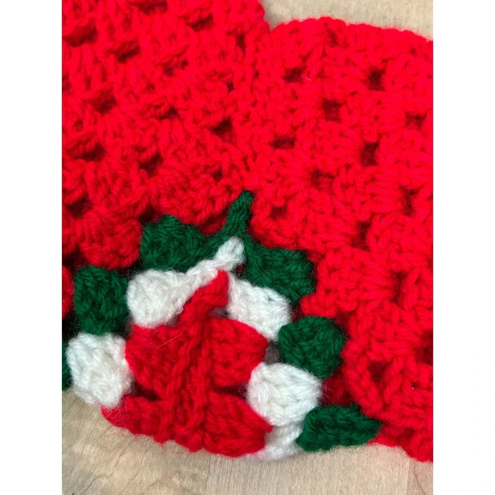 Handmade Crocheted Christmas Stocking Red Green White Granny Square‎ Holiday